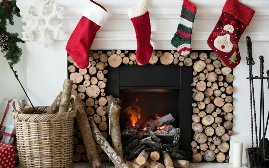 Stockings hung by a fireplace